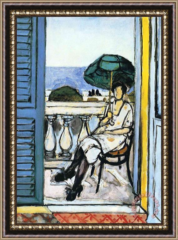 Henri Matisse Woman with a Green Parasol on a Balcony 1919 Framed Painting