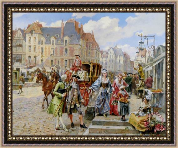 Henri Victor Lesur Paris Street in The Time of Louis Xiv Framed Painting