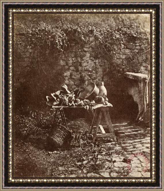 Henri-victor Regnault (nature Morte Chaudron, Cruche Et Legumes Sur Une Table a Treteaux) Framed Painting