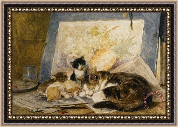 Henriette Ronner-Knip A Cat And Her Kittens in The Artists Studio Framed Print