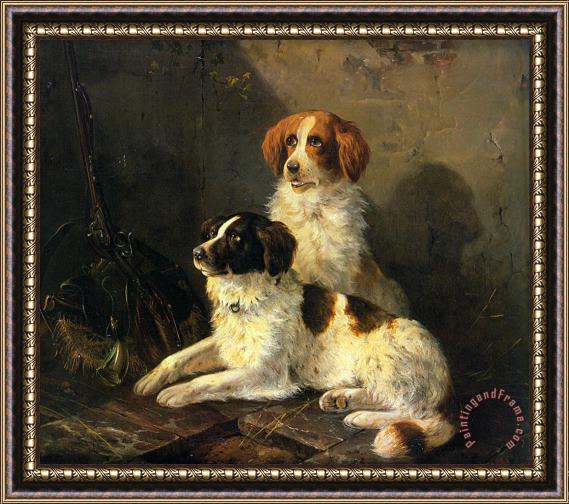 Henriette Ronner-Knip Two Spaniels Waiting for The Hunt Framed Painting