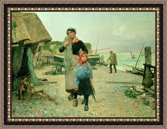 Henry Bacon  Fisherfolk Returning with their Nets Framed Painting