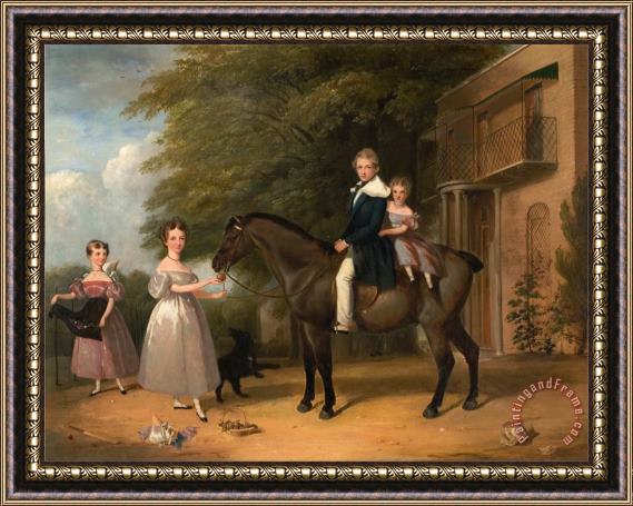Henry Barraud Children with Horse And Dog Framed Print