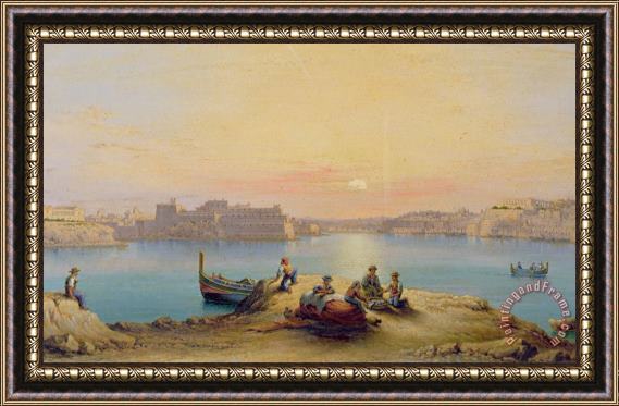 Henry Charles Ferro Valetta Harbour at Sunset Framed Painting