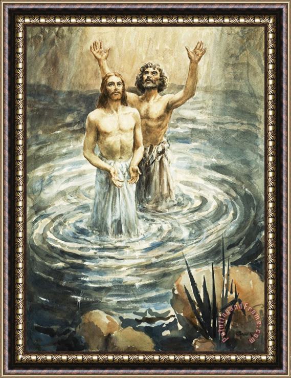Henry Coller Christ being baptised Framed Painting