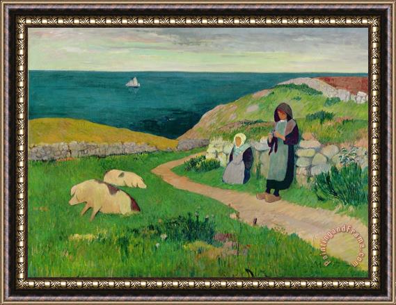 Henry Moret IMA229004Young Breton Girls in the Field Framed Painting