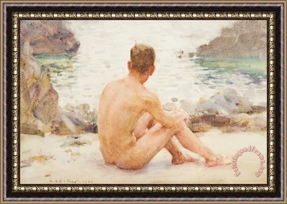 Henry Scott Tuke Charlie Seated on the Sand Framed Painting