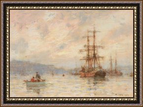 Canvas print Convoy of East Indiamen amid Fishing Boats