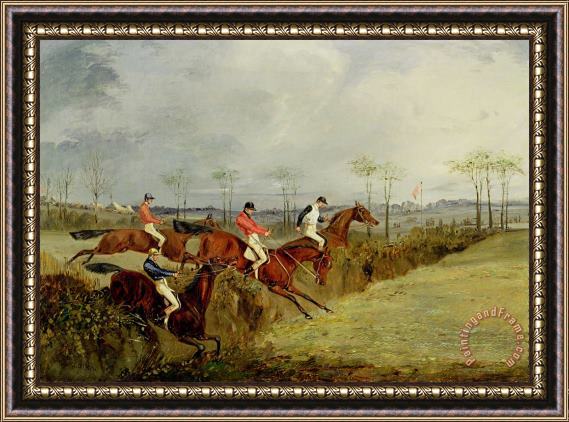 Henry Thomas Alken A Steeplechase - Taking a Hedge and Ditch Framed Print