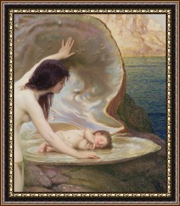 Baby, Bye Bye Framed Paintings - A Water Baby by Herbert James Draper