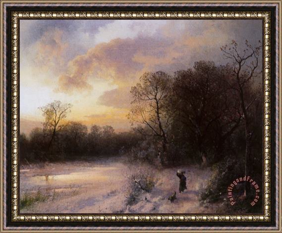 Herman Herzog Daybreak on a Snowy Morning Framed Painting