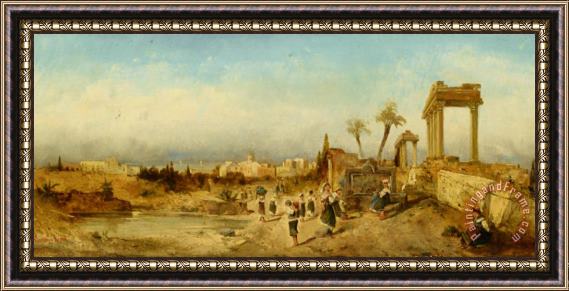 Hermann David Solomon Corrodi Fetching Water at a Fountain Framed Painting