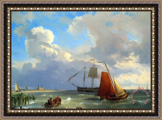 Hermanus Koekkoek Snr Shipping in a Choppy Estuary Framed Print