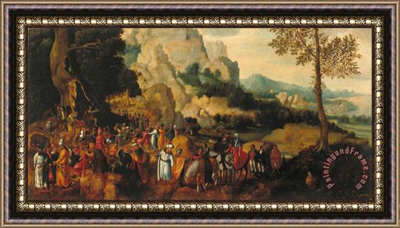 Herri Met De Bles Landscape with Saint John The Baptist Preaching Framed Painting