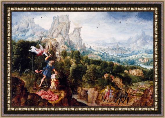 Herri Met De Bles Landscape with The Offering of Isaac Framed Painting