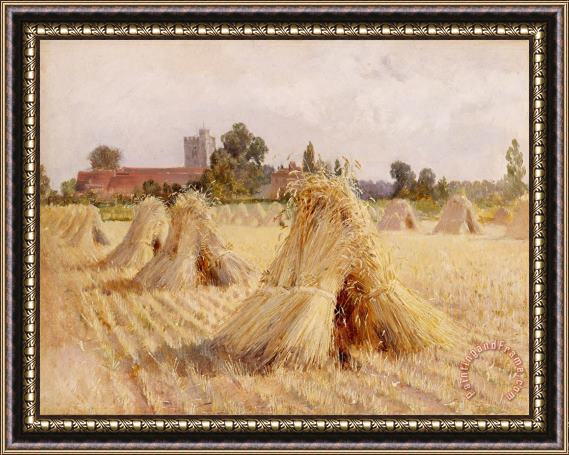 Heywood Hardy Corn Stooks by Bray Church Framed Painting