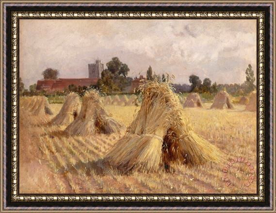 Heywood Hardy Corn Stooks by Bray Church Framed Painting