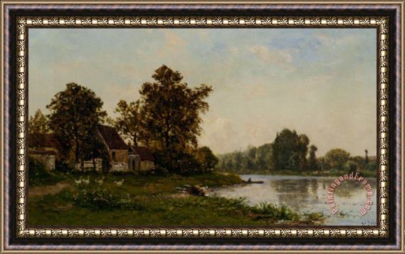 Hippolyte Camille Delpy Washerwoman by The River Framed Painting