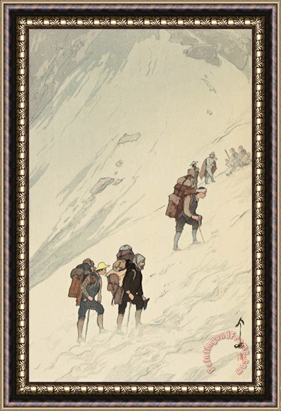 Hiroshi Yoshida Climbing Snow Valley (hariki Sekkei), From The Series Japanese Alps, One of Twelve Subjects (nihon Arupusu Ju Ni Dai No Uchi) Framed Painting