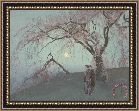 Hiroshi Yoshida Kumoi Cherry Trees Framed Painting