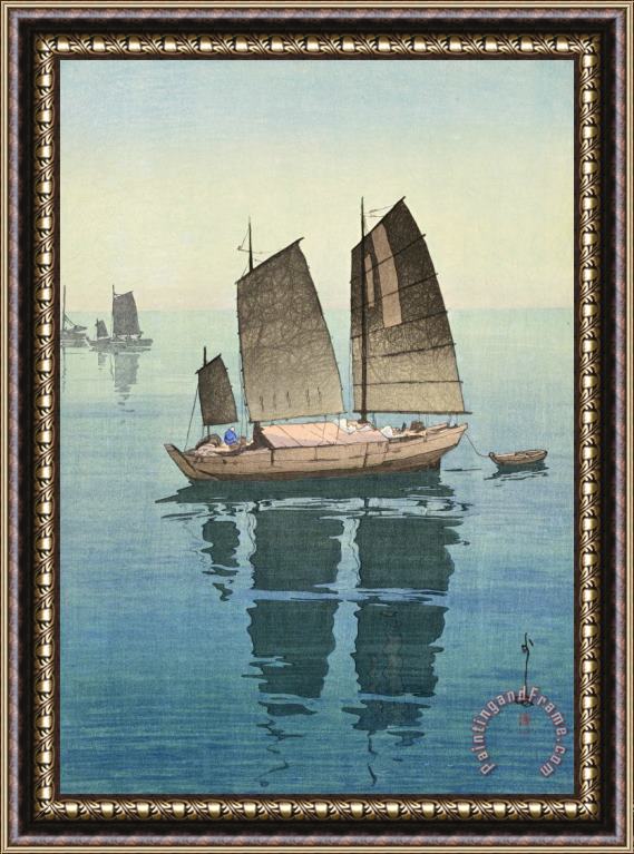 Hiroshi Yoshida Sailing Boats, Forenoon (hansen, Gozen), From The Inland Sea Series (seto Naikai Shu) Framed Painting