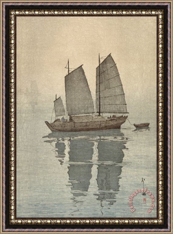 Hiroshi Yoshida Sailing Boats, Mist (hansen, Kiri), From The Inland Sea Series (seto Naikai Shu) Framed Print
