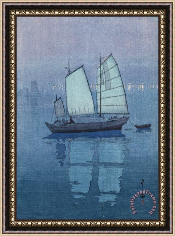 Hiroshi Yoshida Sailing Boats, Night (hansen, Yoru), From The Inland Sea Series (seto Naikai Shu) Framed Painting