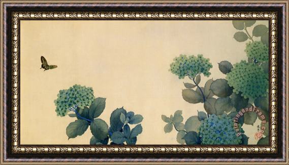 Hishida Shunso Hydrangeas Framed Painting