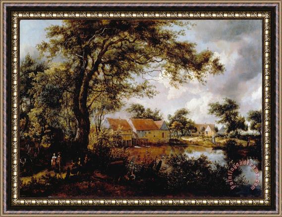 Hobbema, Meindert Wooded Landscape with a Water Mill Framed Painting