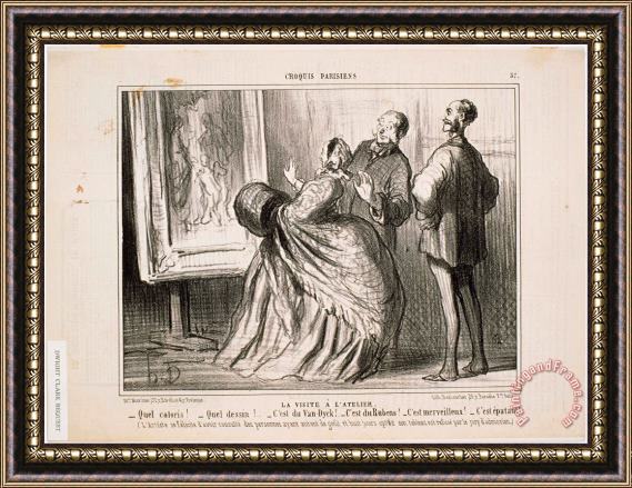 Honore Daumier Croquis Parisiens La Visite a L'atelier Quel Croquis! Quel Dessin! C'est Du Van Dyck Framed Print
