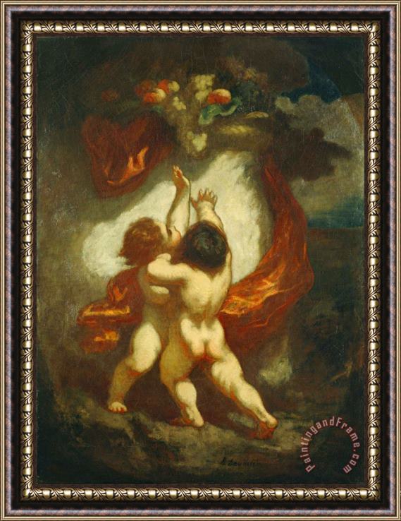 Honore Daumier Two Putti Striving for Fruits Framed Painting