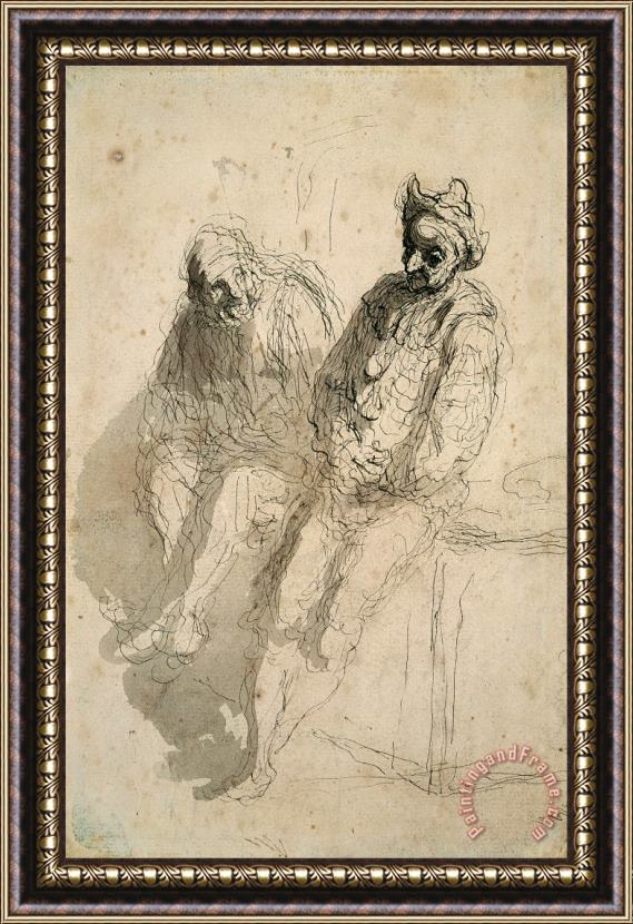 Honore Daumier Two Saltimbanques Framed Painting