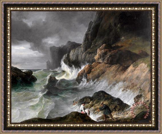 Horace Vernet Stormy Coast Scene After a Shipwreck Framed Painting