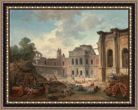 Hubert Robert Demolition of The Chateau of Meudon Framed Painting