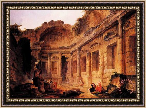 Hubert Robert Interior of The Temple of Diana at Nmes Framed Painting