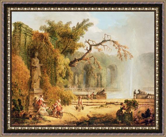 Hubert Robert Romantic garden scene Framed Print