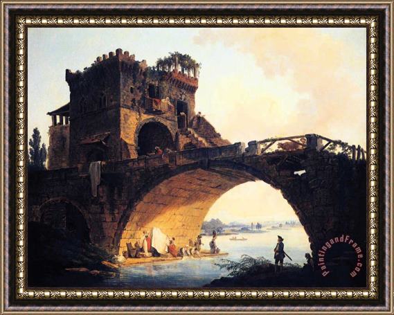 Hubert Robert The Old Bridge Framed Painting
