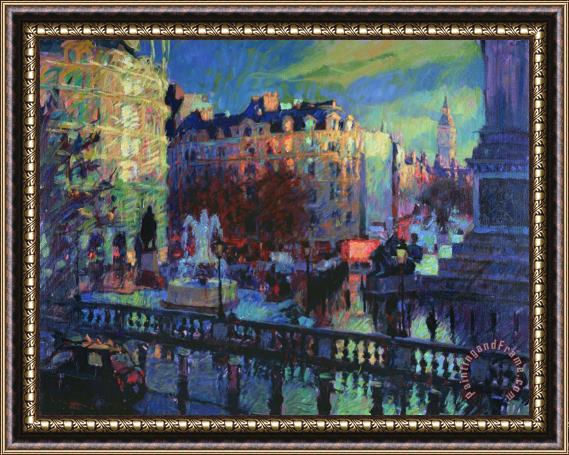 Hugo Grenville Trafalgar Square January Evening Framed Painting