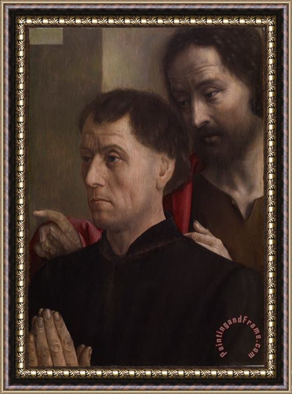 Hugo van der Goes Portrait of a Man at Prayer with Saint John The Baptist Framed Painting