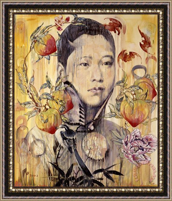 Hung Liu Peaches Framed Painting
