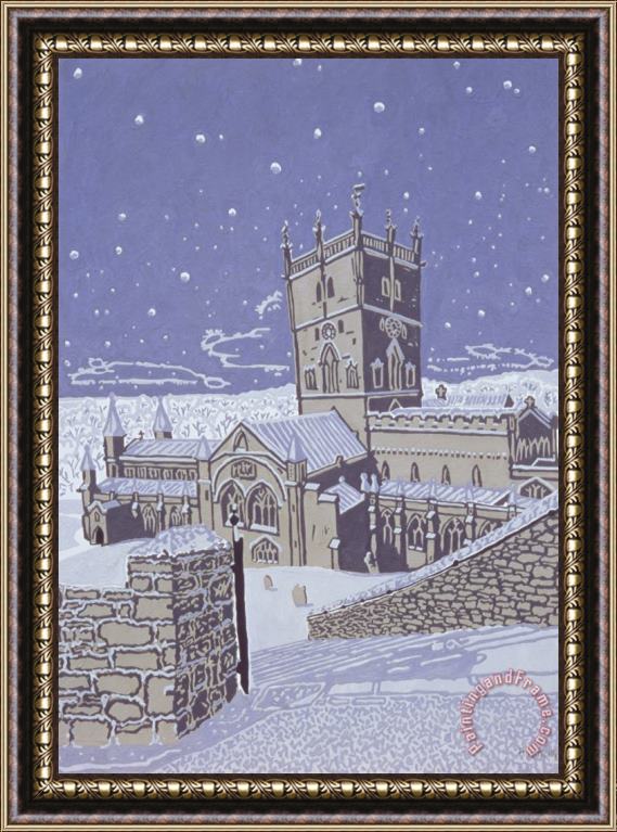 Huw S Parsons St David S Cathedral In The Snow Framed Painting