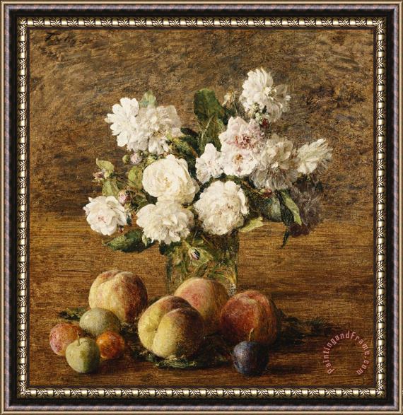 Ignace Francois Bonhomme Still Life Roses And Fruits Framed Painting