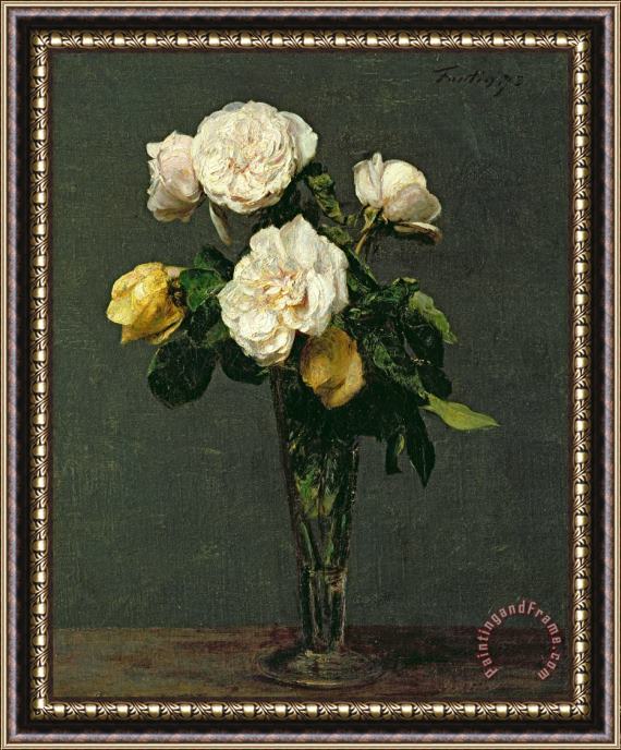 Ignace Henri Jean Fantin-Latour Roses in a Champagne Flute Framed Painting