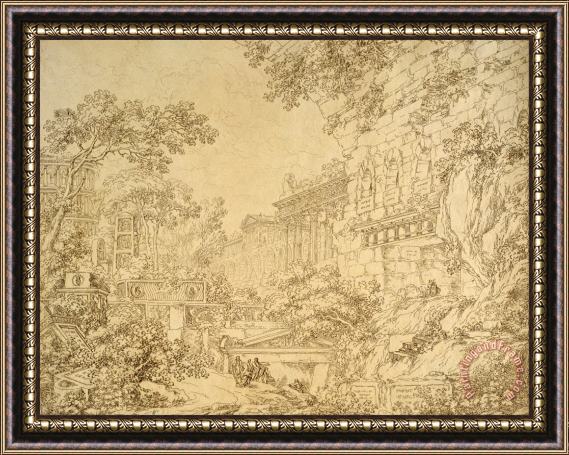 Ignazio Degotti Landscape with Ruins Framed Painting