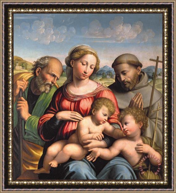 Innocenzo da Imola Holy Family With The Infant St. John The Baptist And St. Francis Framed Print