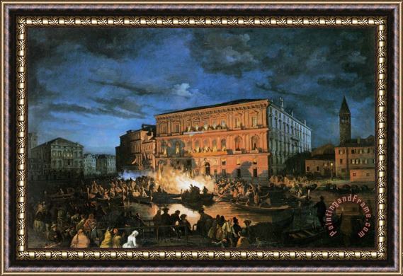 Ippolito Caffi Fete a Venise Framed Painting