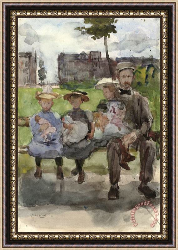 Isaac Israels A Man with Three Girls on a Bench in The Oosterpark in Amsterdam Framed Print