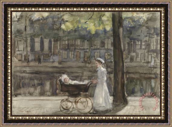 Isaac Israels Dienstmeisje Met Kinderwagen Framed Painting