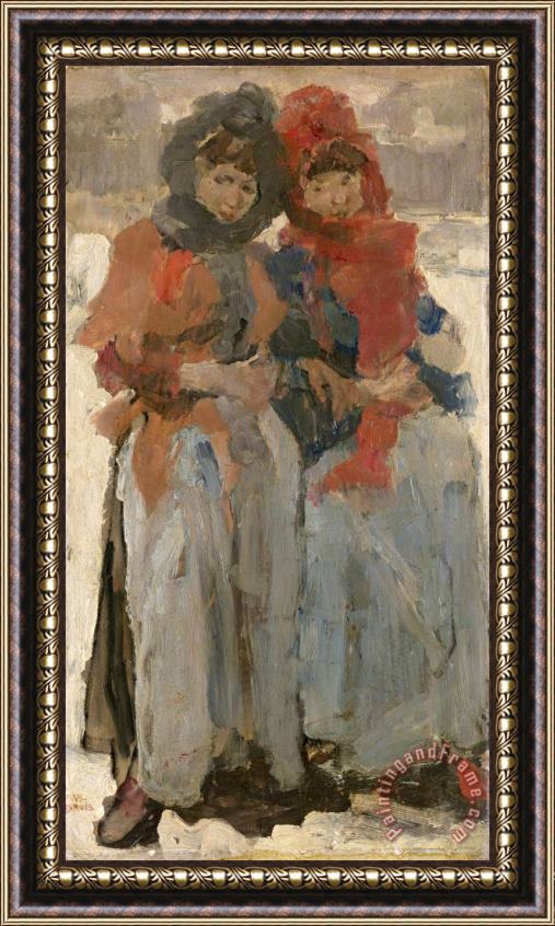 Isaac Israels Two Young Women in The Snow Framed Painting