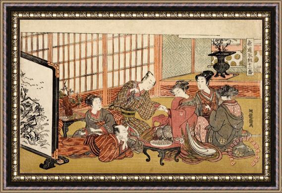 Isoda Koryusai “banquet in a Wealthy Household,” First Plate of The Album Twelve Bouts in The Way of Love Framed Painting